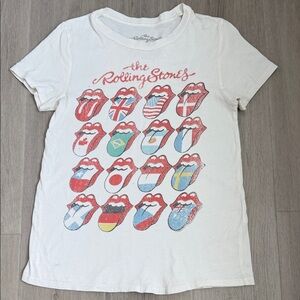 The Rolling Stones women’s light cream Tee with Rolling stone flag logo size Xs